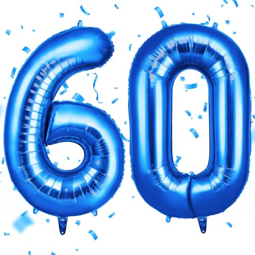 OFFCUP Zahlen Luftballon Blau, Folienballon Zahl 60, 40 Zoll Helium Ballons Geburtstagsdeko Mädchen Junge Kindergeburtstag Party Deko Ballon Zahl Deko zum Geburtstag Silvester Neujahr von OFFCUP
