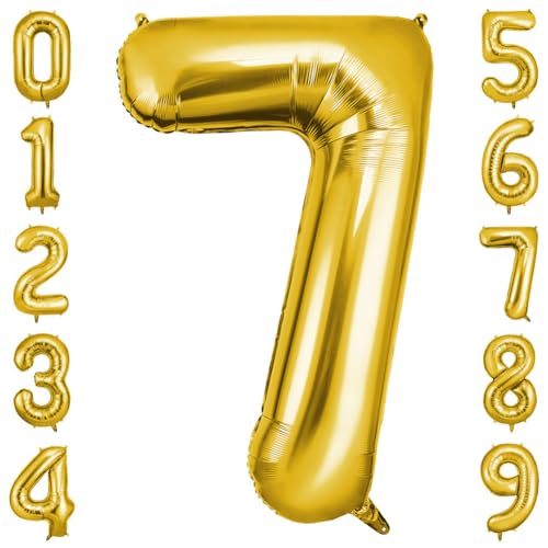 OFFCUP Zahlen Luftballon Gold, Jumbo Folienballon Zahl 7, 40 Zoll Helium Ballons Geburtstag zahlen Luftballon Geburtstagsdeko Jubiläumsparty Dekoration von OFFCUP