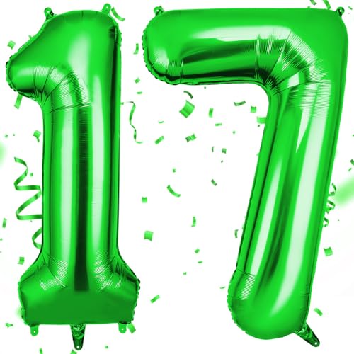 OFFCUP Zahlen Luftballon Grün, Folienballon Zahl 17/71, 40 Zoll Helium Ballons Geburtstagsdeko Mädchen Junge Kindergeburtstag Party Deko Ballon Zahl Deko zum Geburtstag Silvester Neujahr von OFFCUP