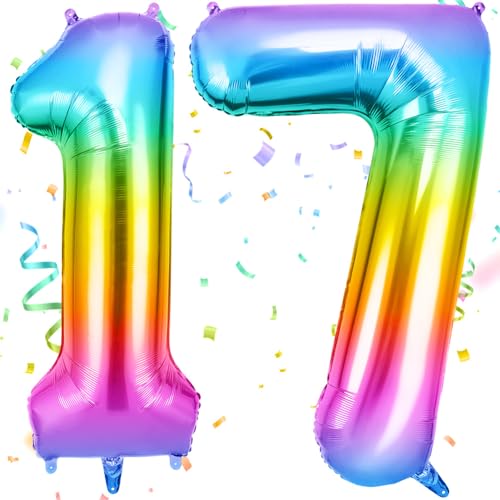 OFFCUP Zahlen Luftballon Jelly, Folienballon Zahl 17, 40 Zoll Helium Ballons Geburtstagsdeko Mädchen Junge Kindergeburtstag Party Deko Ballon Zahl Deko zum Geburtstag Silvester Deko Neujahr Deko von OFFCUP