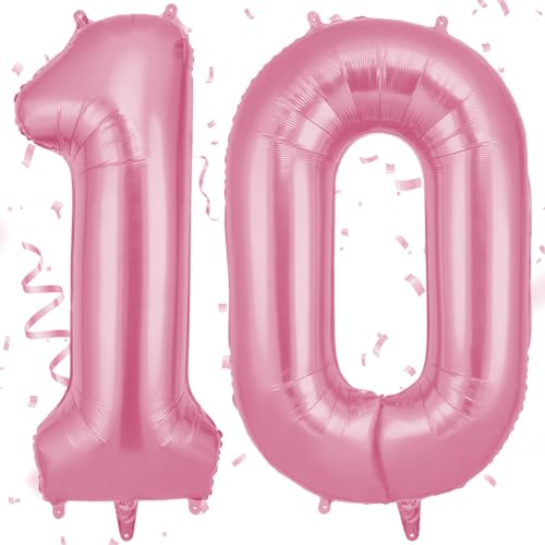 OFFCUP Luftballon Zahlen 10, Rosa 10 Geburtstag Zahlen Ballon 101cm Groß Folienballon 40 Zoll Helium Ballons zum Mädchen Junge Geburtstag Party Deko Abschluss Jubiläums（10, Rosa） von OFFCUP