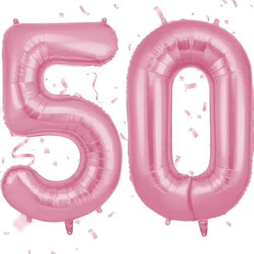 OFFCUP Luftballon Zahlen 50, Rosa 50 Geburtstag Zahlen Ballon 101cm Groß Folienballon 40 Zoll Helium Ballons zum Mädchen Junge Geburtstag Party Deko Abschluss Jubiläums（50, Rosa） von OFFCUP