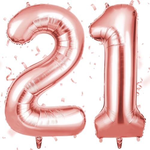 OFFCUP Zahlen Luftballon 21 Geburtstag Roségold, Folienballon Zahl 21, 40 Zoll Helium Ballons Riesen 101cm Geburtstag Mädchen Junge PartyDeko Ballon Zahl Deko zum Jubiläum Neujahr Hochzeit von OFFCUP