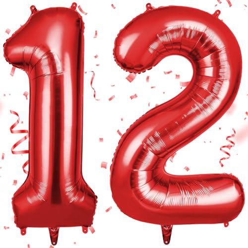 OFFCUP Zahlen Luftballon Rot, Folienballon Zahl 12, 40 Zoll Helium Ballons Geburtstagsdeko Mädchen Junge Kindergeburtstag Party Deko Ballon Zahl Deko zum Geburtstag Silvester Neujahr OFFCUP Zahlen Luftballon Rot, Folienballon Zahl 12, 40 Zoll Helium Ballons Geburtstagsdeko Mädchen Junge Kindergeburtstag Party Deko Ballon Zahl Deko zum Geburtstag Silvester Neujahr von OFFCUP