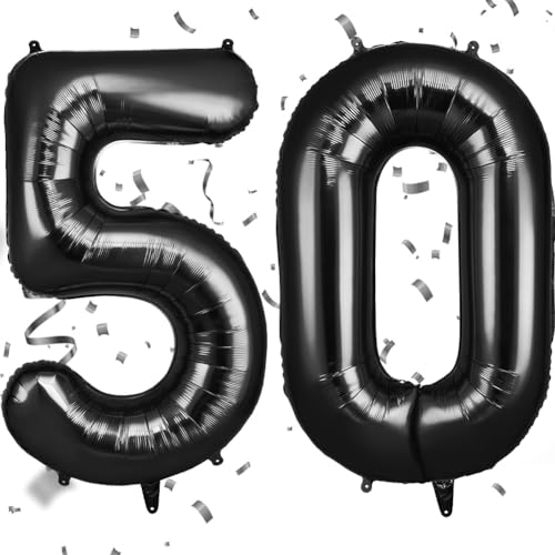OFFCUP Luftballon Zahlen 50, Schwarz 50 Geburtstag Zahlen Ballon 101cm Groß Folienballon 40 Zoll Helium Ballons zum Mädchen Junge Geburtstag Party Deko Abschluss Jubiläums（50, Schwarz） von OFFCUP