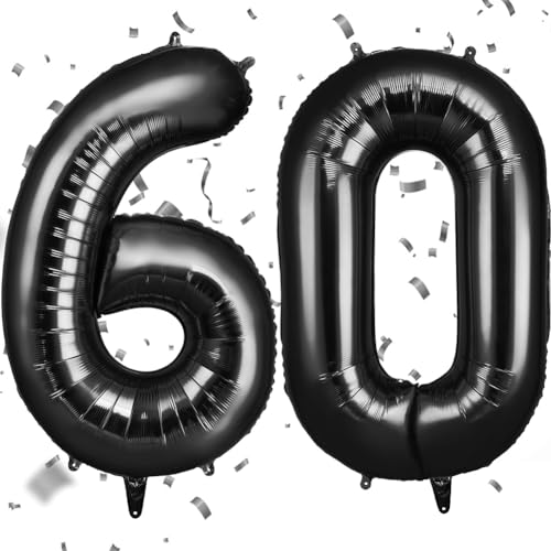 OFFCUP Zahlen Luftballon Schwarz, Folienballon Zahl 60, 40 Zoll Helium Ballons Geburtstagsdeko Mädchen Junge Kindergeburtstag Party Deko Ballon Zahl Deko zum Geburtstag Silvester Neujahr von OFFCUP