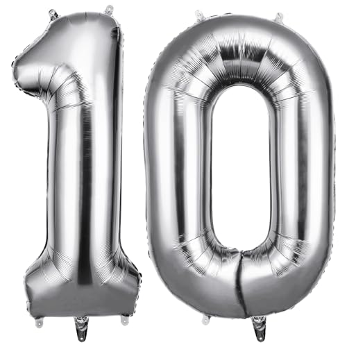 OFFCUP Zahlen Luftballon Silber, Folienballon Zahl 10, 40 Zoll Helium Ballons Geburtstagsdeko Mädchen Junge Kindergeburtstag Party Deko Ballon Zahl Deko zum Geburtstag Silvester Neujahr OFFCUP Zahlen Luftballon Silber, Folienballon Zahl 10, 40 Zoll Helium Ballons Geburtstagsdeko Mädchen Junge Kindergeburtstag Party Deko Ballon Zahl Deko zum Geburtstag Silvester Neujahr von OFFCUP