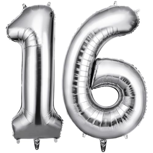 OFFCUP Zahlen Luftballon 16 Geburtstag Silber, Folienballon Zahl 16, 40 Zoll Helium Ballons Riesen 101cm Geburtstag Mädchen Junge PartyDeko Ballon Zahl Deko zum Jubiläum Neujahr Hochzeit OFFCUP Zahlen Luftballon 16 Geburtstag Silber, Folienballon Zahl 16, 40 Zoll Helium Ballons Riesen 101cm Geburtstag Mädchen Junge PartyDeko Ballon Zahl Deko zum Jubiläum Neujahr Hochzeit von OFFCUP