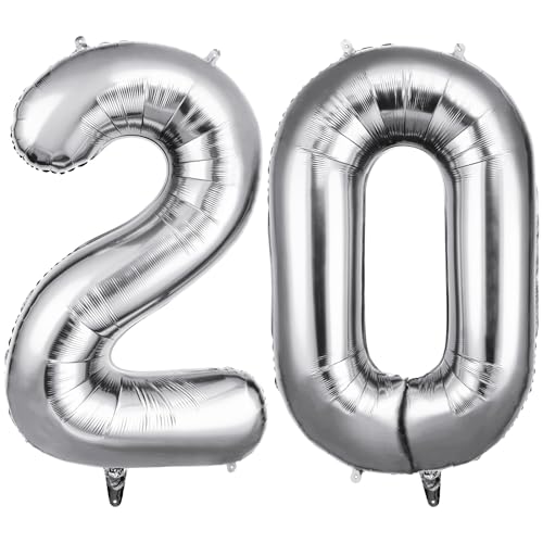 OFFCUP Zahlen Luftballon 20 Geburtstag Silber, Folienballon Zahl 20, 40 Zoll Helium Ballons Riesen 101cm Geburtstag Mädchen Junge PartyDeko Ballon Zahl Deko zum Jubiläum Neujahr Hochzeit von OFFCUP