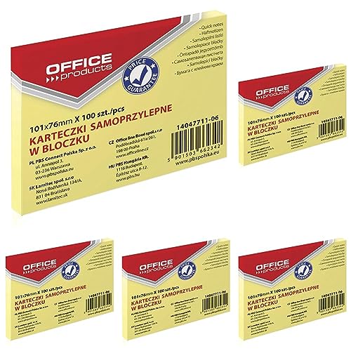 BÜROPRODUKTE 14047711-06 Haftnotiz 101 x 76 mm, 1 x 100 Blatt, pastell/kanariengelb (Packung mit 5) von OFFICER PRODUCTS