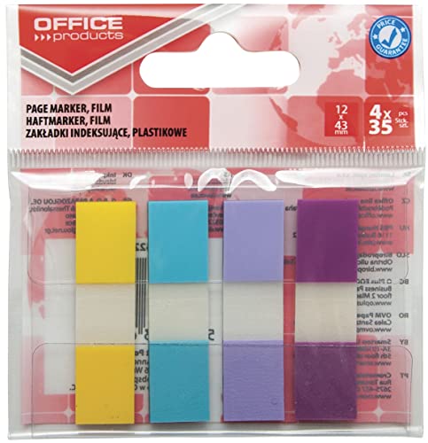 Indexhaftstreifen OFFICE PRODUCTS PP 12x43mm 4x35 Blatt Anhänger Verschiedene Farben Pastell / / Typ-Standard/Art-Auf Aufhänger/Form-Rechteck/Material-Pp/Farbe-Verschiedene Farben von OFFICER PRODUCTS