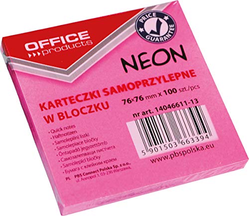 OFFICE PRODUCTS 14046611-13 Haftnotiz 76 x 76 mm, 1 X 100 Blatt, Neon, rosafarbig von OFFICER PRODUCTS