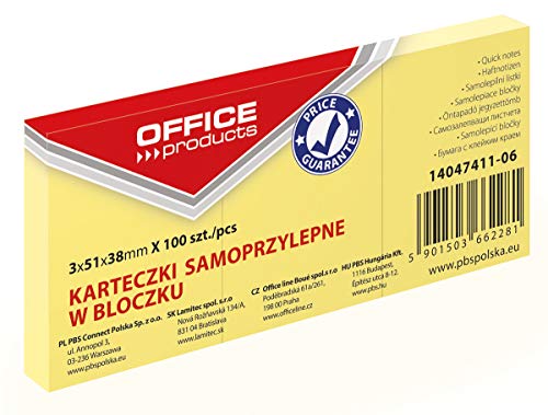 OFFICE PRODUCTS 14047411-06 Haftnotiz 38 x 51 mm, 3 Blöcke mit 100 Blatt, pastellfarbe/kanariengelb OFFICE PRODUCTS 14047411-06 Haftnotiz 38 x 51 mm, 3 Blöcke mit 100 Blatt, pastellfarbe/kanariengelb von OFFICER PRODUCTS
