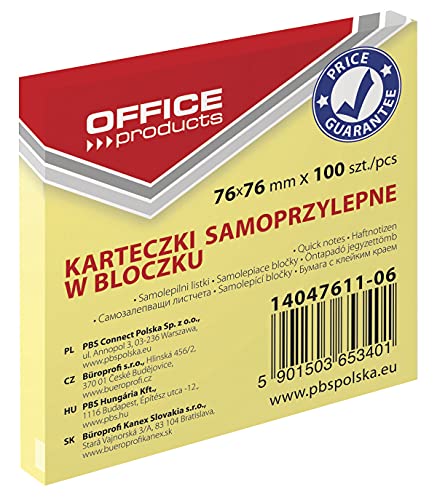 OFFICE PRODUCTS 14047611-06 Haftnotiz 76 x 76 mm, Pastellfarbe/kanariengelb von OFFICER PRODUCTS