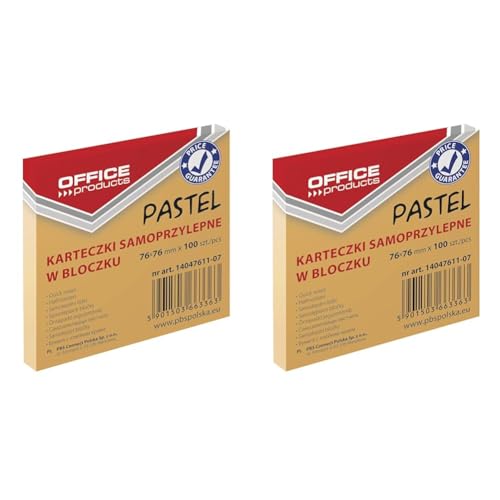 OFFICE PRODUCTS 14047611-07 Haftnotiz 76 x 76 mm, 1 X 100 Blatt, Pastellfarbe/orangefarbig (Packung mit 2) von OFFICER PRODUCTS