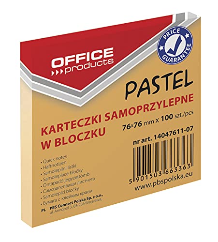 OFFICE PRODUCTS 14047611-07 Haftnotiz 76 x 76 mm, 1 X 100 Blatt, Pastellfarbe/orangefarbig von OFFICER PRODUCTS