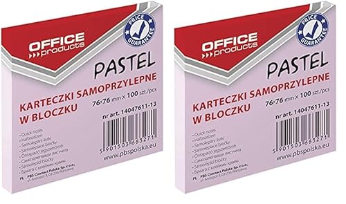 OFFICE PRODUCTS 14047611-13 Haftnotiz 76 x 76 mm, 1 X 100 Blatt, Pastellfarbe/rosafarbig (Packung mit 2) von OFFICER PRODUCTS