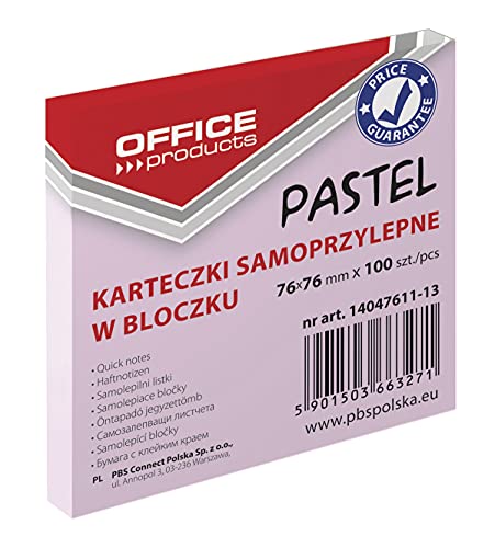 OFFICE PRODUCTS 14047611-13 Haftnotiz 76 x 76 mm, 1 X 100 Blatt, Pastellfarbe/rosafarbig von OFFICER PRODUCTS