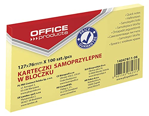 OFFICE PRODUCTS 14047811-06 Haftnotiz 127 x 76 mm, 1 X 100 Blatt, Pastellfarbe/kanariengelb von OFFICER PRODUCTS