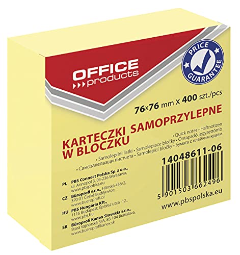 OFFICE PRODUCTS 14048611-06 Haftnotizkloz 76 x 76 mm, 1 x 400 Blatt, Pastellfarbe/kanariengelb von OFFICER PRODUCTS