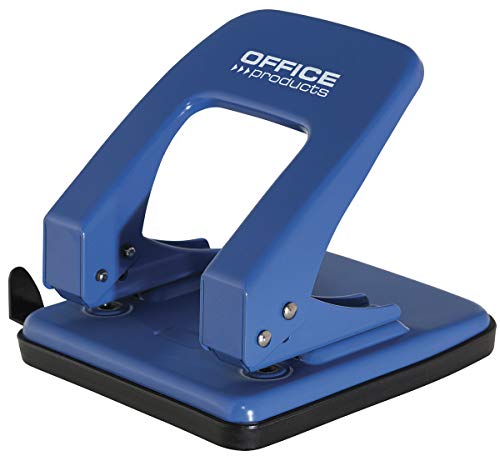 OFFICE PRODUCTS 18052311-05 Locher/bis 40 Blätter/Mechanismus und Gehäuse aus Metall/Kunststoffarm (ABS)/ Farbe: Blau/Rutschfeste Kunstsoffkappe für den Boden von OFFICER PRODUCTS