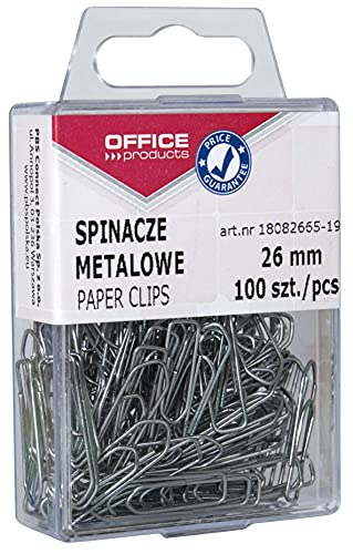 OFFICE PRODUCTS 18082665-19 Büroklammern Metallbriefklammern Silbern in der Box / 26 mm - 100 Stück/in Praktischer Aufbewahrungsbox/Paper Clips von OFFICER PRODUCTS