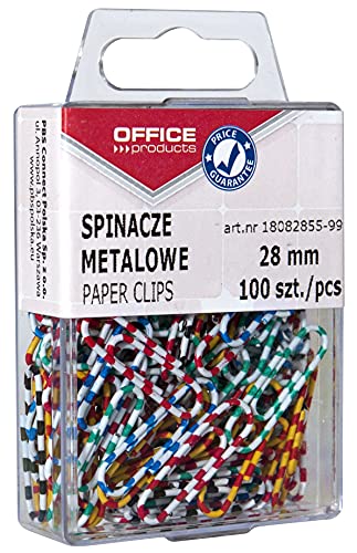 OFFICE PRODUCTS 18082855-99 Büroklammern Metallbriefklammern Zebra Bunte Lackiert in der Box/ 28mm - 100 Stück/Farbig Sortiert/in Praktischer Aufbewahrungsbox von OFFICER PRODUCTS