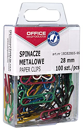 OFFICE PRODUCTS 18082865-99 Büroklammern Metallbriefklammern Bunte Lackiert in der Box/ 28mm - 100 Stück/Farbig Sortiert - Kunststoffummantelt/in Praktischer Aufbewahrungsbox von OFFICER PRODUCTS