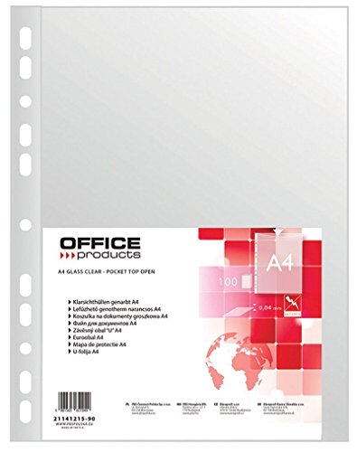 OFFICE PRODUCTS 21141215-90 Klarsichthüllen, PP, A4, genarbt, 40 µm 100 Stück, transparent von OFFICER PRODUCTS