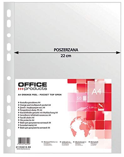 OFFICE PRODUCTS 21154413-90 Klarsichthüllen, PP, A4, genarbt, 90 µm 50 Stück, transparent von OFFICER PRODUCTS