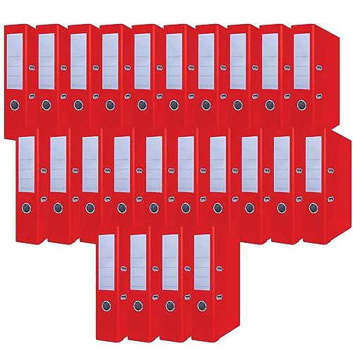 OFFICER PRODUCTS PRODUCTS 24er Pack Ordner Rot A4/75 mm/Papier Pappe/Kunststoffbezug PP Schlitzordner Büroordner Pappordner Aktenordner Metall Kantenschutz von OFFICER PRODUCTS