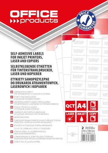 OFFICE PRODUCTS Etiketten Selbstklebend / 210 x 148 mm/ 100 Blatt A4 / Weiß/Günstige, Wirtschaftliche Selbstklebeetiketten/Adressaufkleber Bedruckbar Adressetiketten Klebeetiketten OFFICE PRODUCTS Etiketten Selbstklebend / 210 x 148 mm/ 100 Blatt A4 / Weiß/Günstige, Wirtschaftliche Selbstklebeetiketten/Adressaufkleber Bedruckbar Adressetiketten Klebeetiketten von OFFICER PRODUCTS