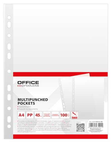 OFFICE PRODUCTS Prospekthüllen / 100 Stück/Din A4/ Glasklar Oben Offen Klarsichthüllen Sicht-Hüllen Gelochte Plastikhülle für Dokumente Papiere Akten Ordner/PP/Transparent 45 Mikron Dokumentenhülle OFFICE PRODUCTS Prospekthüllen / 100 Stück/Din A4/ Glasklar Oben Offen Klarsichthüllen Sicht-Hüllen Gelochte Plastikhülle für Dokumente Papiere Akten Ordner/PP/Transparent 45 Mikron Dokumentenhülle von OFFICER PRODUCTS