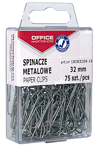 OFFICER PRODUCTS 18083269-19 Büroklammern Metallbriefklammern Silbern in der Box / 32mm - 75 Stück/in Praktischer Aufbewahrungsbox/Paper Clips von OFFICER PRODUCTS