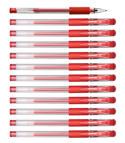 OFFICER PRODUCTS DONAU Gelkugelschreiber Gelstifte Kugelschreiber Gelschreiber/Geltinte Farbe: Rot Classic/ 12 Stück (12er Pack)/ Kugeldurchmesser: 0,5 mm/Wasserfeste und Nicht verblassende Tinte von OFFICER PRODUCTS