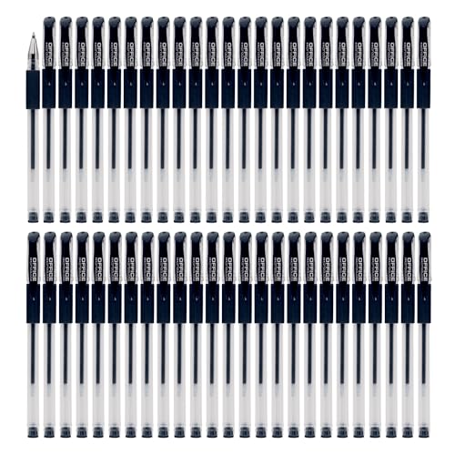 OFFICER PRODUCTS Gelkugelschreiber Kugelschreiber ‎/ 50 Stück (50er Pack) /Geltinte/Schwarz/Kugeldurchmesser: 0,5 mm/Gelstifte Gelschreiber/Wasserfeste und Nicht Verblassende Tinte/Gummigriff von OFFICER PRODUCTS