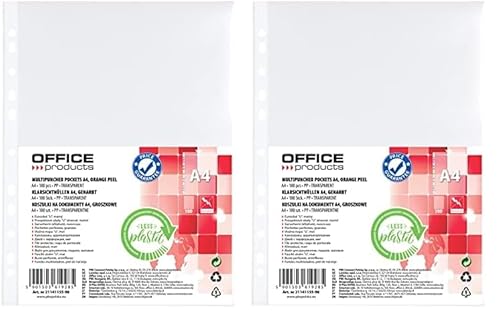 OFFICER PRODUCTS Prospekthüllen / 100 Stück/Din A4/ Genarbt Oben Offen Klarsichthüllen Sicht-Hüllen Gelochte Plastikhülle für Dokumente Papiere Akten Ordner/PP/Transparent, 21141155-90 von OFFICER PRODUCTS