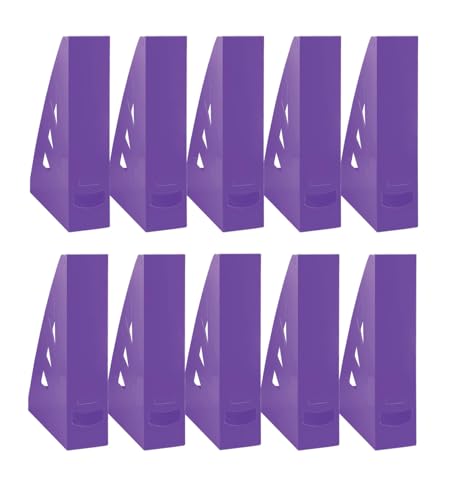 OFFICER PRODUCTS Stehsammler Modernes Design/ 10 Stück / A4 - Farbe: Violett/Hart-Kunststoff/Durchbrochen/Schreibtisch-Organizer für Zeitschriften/Bruchsicher von OFFICER PRODUCTS