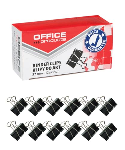 Office Products Foldback-Klammern 32 mm / 12 Stück/aus Metall/Schwarz/Silber/Unempfindlich Gegen Verformung/Büroklammern Papierklammern von OFFICE PRODUCTS