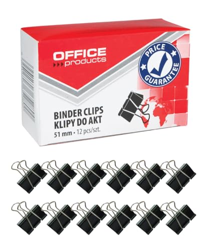 Office Products Foldback-Klammern 51mm / 12 Stück/aus Metall/Schwarz/Silber/Unempfindlich Gegen Verformung/Büroklammern Papierklammern von OFFICE PRODUCTS