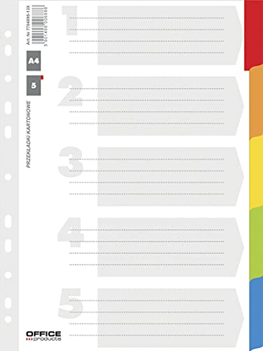 Office Products Trennblätter Karton-Register 5-teilig/ 5 + 1 Blatt Laminirten Farbigen Taben/Deckblatt mit Zahlenaufdruck/für DIN A4/ 11-fach gelocht/für die Ordner-Organisation im Büro Office Products Trennblätter Karton-Register 5-teilig/ 5 + 1 Blatt Laminirten Farbigen Taben/Deckblatt mit Zahlenaufdruck/für DIN A4/ 11-fach gelocht/für die Ordner-Organisation im Büro von OFFICER PRODUCTS