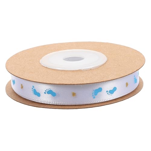 OFFIGAM 1 Rolle Fußabdruck Satinband Polyester Diy Geschenkband für Geburtstagsgeschenke Babyparty Dekoration und Bastelprojekte mit Süßem Design von OFFIGAM