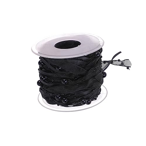 OFFIGAM 1 Rolle Perlenbänder Basteln Stoff Handgefertigte Bänder Dekorativ Dekorationen Blumen- Verpackung Spitze Hochzeitsdekor Dusche Chiffon Blumenband Braut- Blumensträuße Schwarz von OFFIGAM