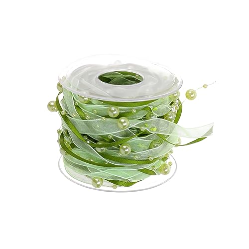 OFFIGAM 1 Rolle dekoratives Perlenband Band umwickeln Fälschung Blumensträuße Chiffon Hochzeitsbänder Abschlussband Hochzeitsfeier liefert Band Spitzenbesatzband Blumenstraußband Grün von OFFIGAM