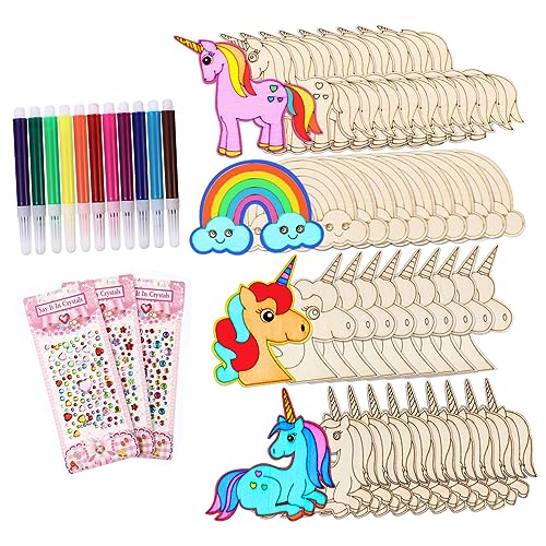 OFFIGAM 1 Satz DIY Holzhandwerk Set Unbemalte Einhorn und Wolkenformen für Kreative Dekoration für Bastelprojekte und Festlichkeiten von OFFIGAM