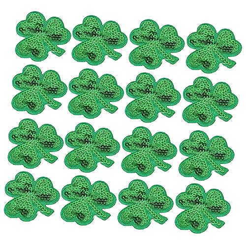 OFFIGAM 1 Satz Grünen Klee Patches Aufnäher mit Pailletten für Kleidung zum Aufbügeln oder Nähen für Patrick's Day Vielseitige Accessoires für Kleidung Taschen und Hüte von OFFIGAM