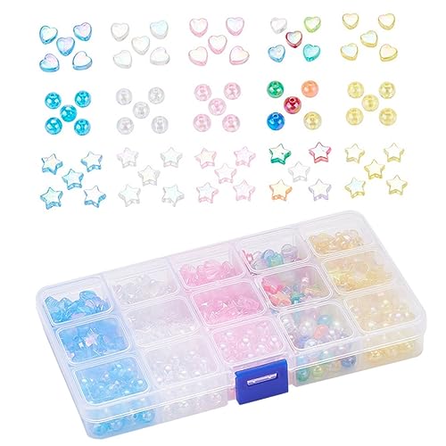 OFFIGAM 1 Schachtel Acrylperlen Herz Stern und Runde Spacer Beads für DIY Schmuck Bastelperlen mit Löchern zum Armbänder und Herstellen von OFFIGAM