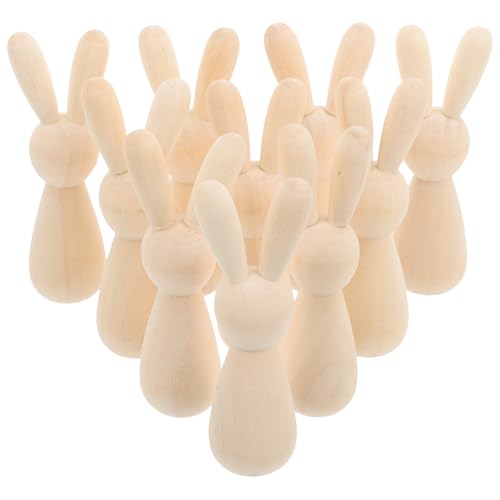 OFFIGAM 10 Stück Unbemalte Holz Peg Puppen für Diy Bastelprojekte Unfertige Kaninchenfiguren Holz zum Malen und Gestalten für Kreative Dekorationen von OFFIGAM