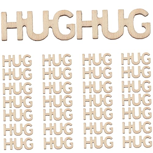 OFFIGAM 100 Stück Holzbuchstaben Hug Dekorative Holz Ausschnitte für DIY Bastelprojekte für Geburtstagsfeiern Hochzeiten und Valentinstag Langlebigem Glattem Holz Gefertigt von OFFIGAM