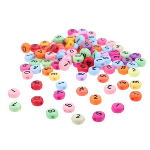 OFFIGAM 100 Stück Zahlenperlen Acryl DIY Perlen für Armbänder Schlüsselanhänger Schmuckherstellung Flache Runde Perlen Schwarz mit Buntem Hintergrund für Kreative Projekte von OFFIGAM